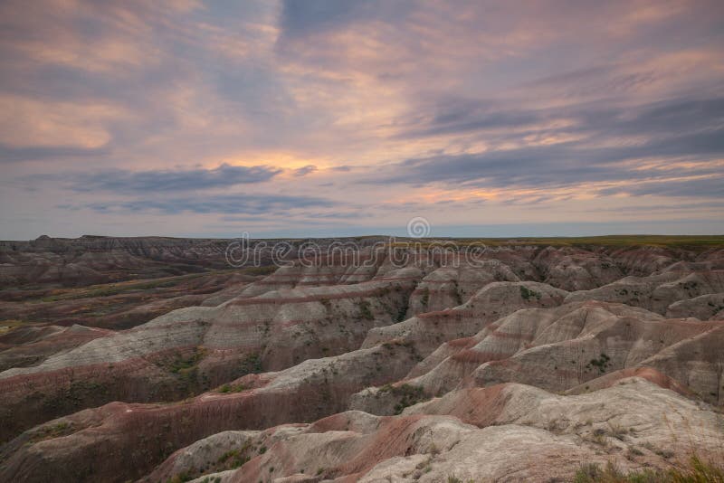 Sunset over Bigfoot Pass overlook in Badlands National Park, South Dakota. Sunset over Bigfoot Pass overlook in Badlands National Park, South Dakota.