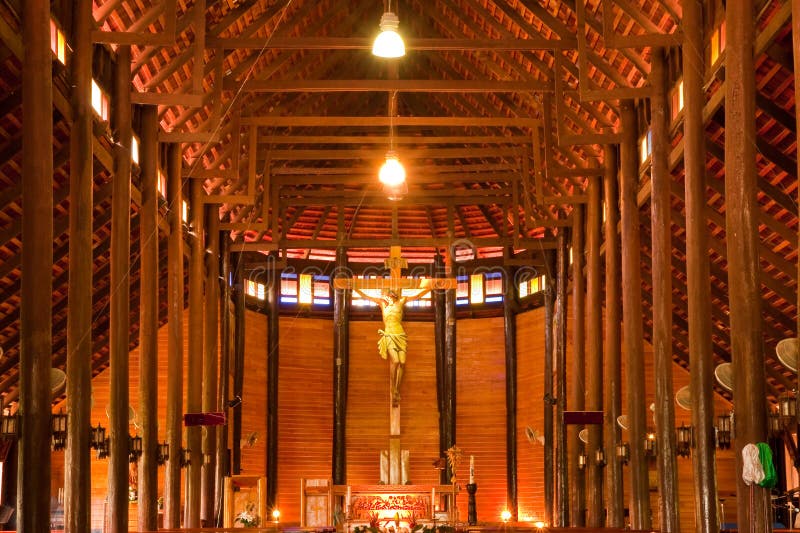 Biggest catholic wood church of Thailand