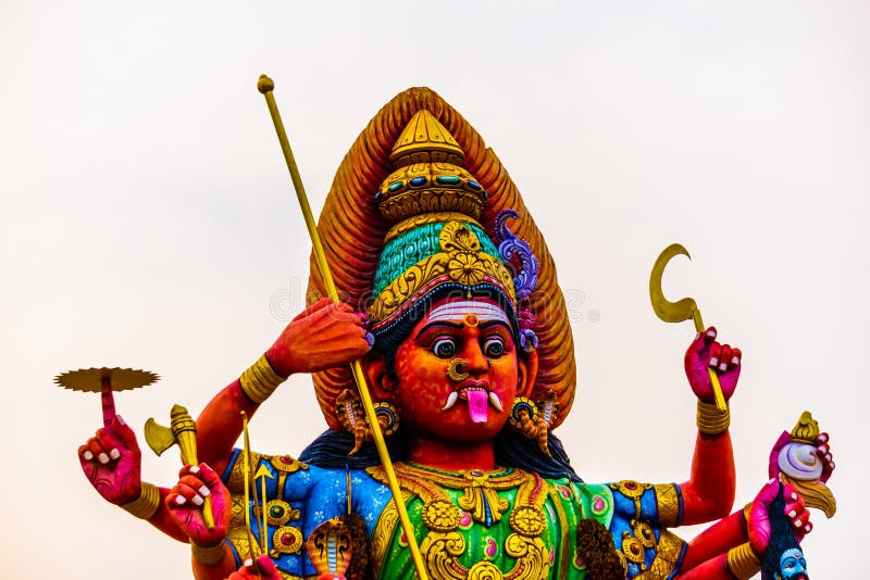 The Biggest Statue of Hindu God Amman, Parasathamman Temple, Thaiyur Village, Near Kelambakkam, Tamilnadu - God and Devotional Scenario Image. This Image is Best for Wallpapers, Background, Magazine, Large Size Photos, Home Decorative Photos, and Book Printings and much more