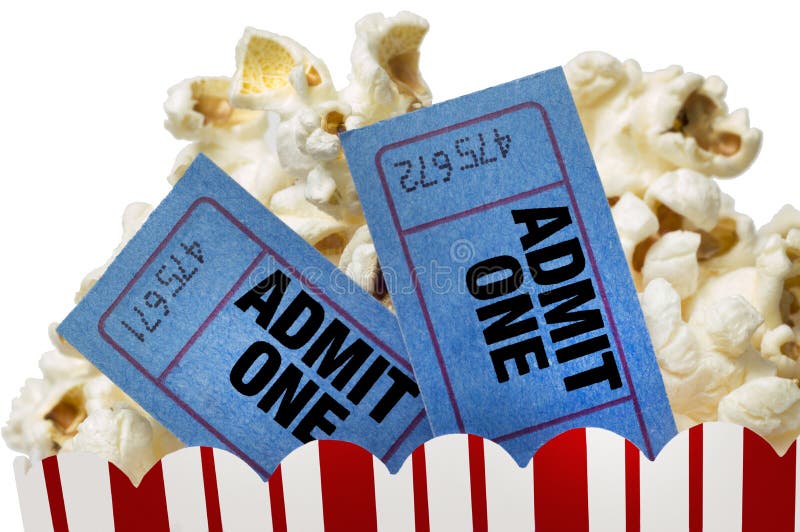 Biglietti e popcorn di film isolati