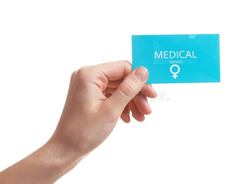 Biglietto da visita medico della tenuta della ragazza isolato su bianco r immagini stock libere da diritti Biglietto da visita medico della tenuta della ragazza isolato su bianco r immagini stock libere da diritti