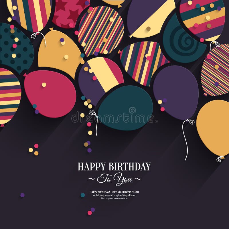 Biglietto di auguri per il compleanno variopinto di vettore con i palloni di carta illustrazione vettoriale