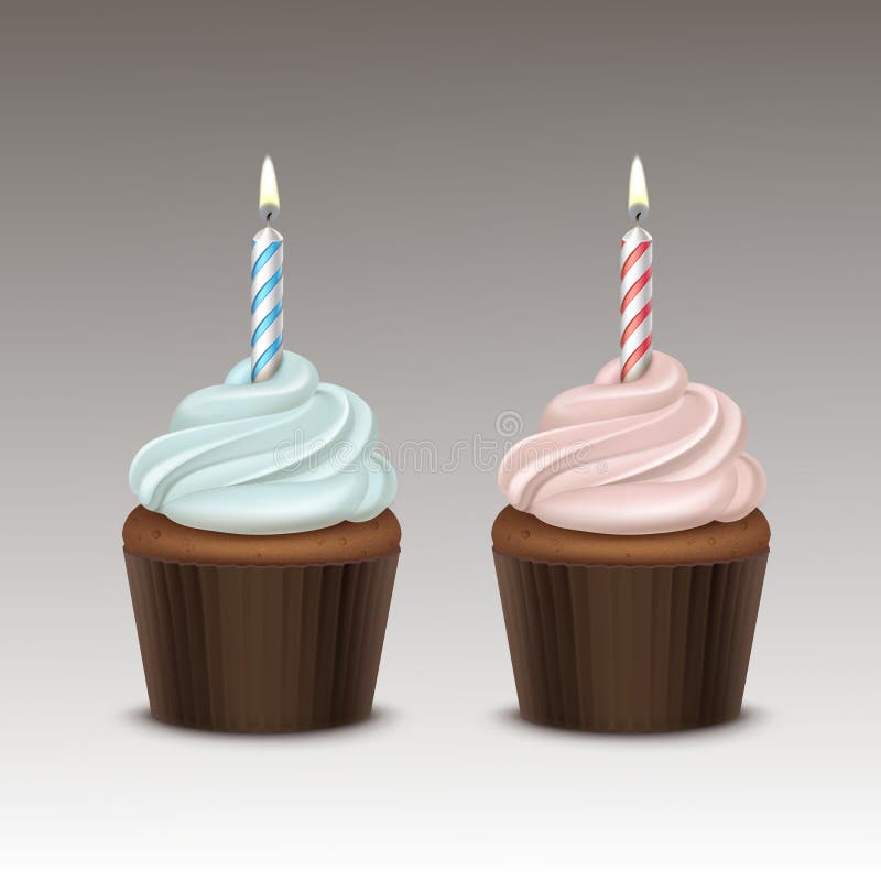Bigné di compleanno con panna montata ed una candela illustrazione vettoriale