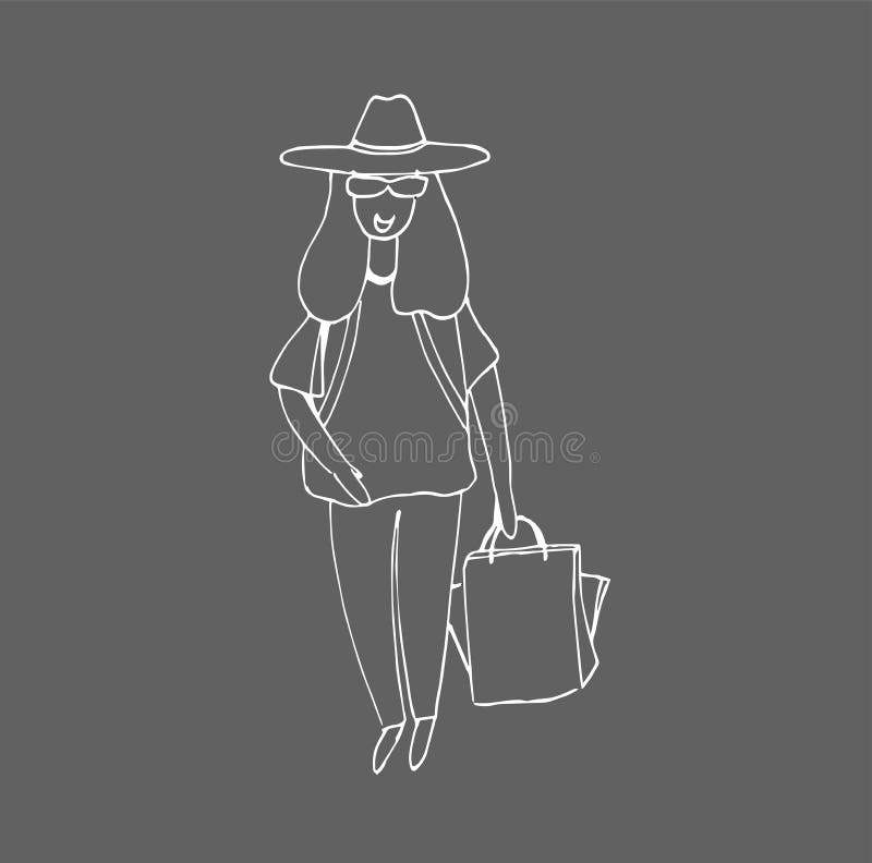 bigtime de la chica joven muchacha del comprador y bolso de compras ilustración del vector bigtime de la chica joven muchacha del comprador y bolso de compras ilustración del vector