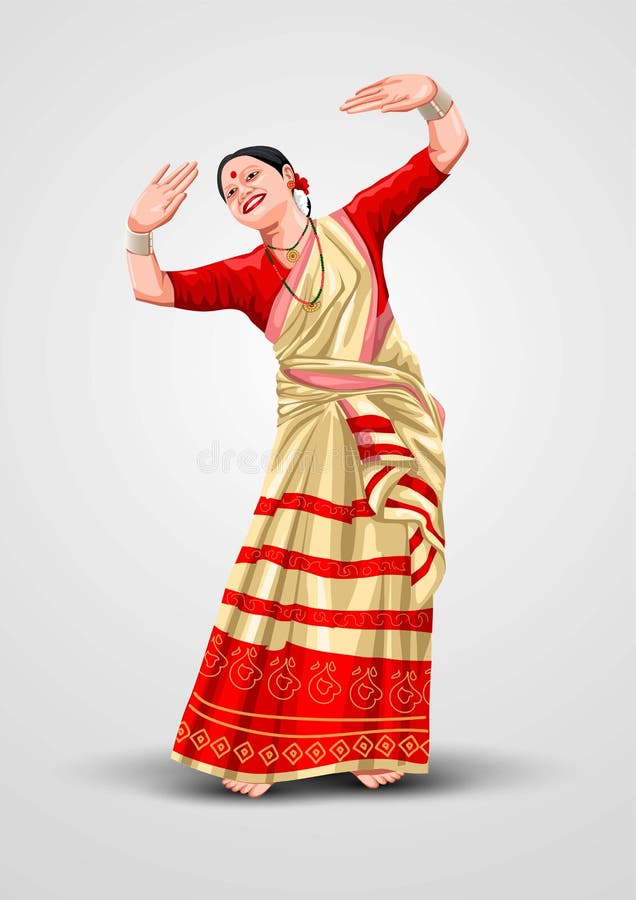 bihu indian traditional dress assam cultural bihu dance assamese girl vector illustration bihu indian traditional dress 251371778