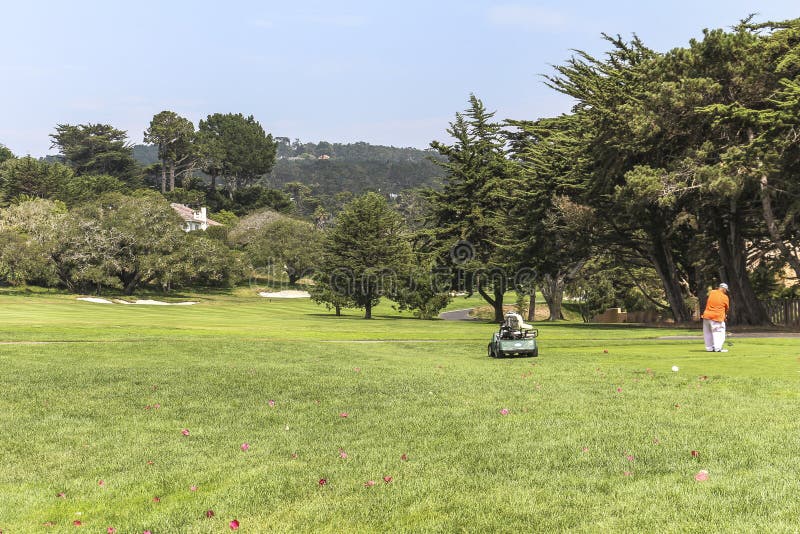 Bij de cursus van het kiezelstenengolf in Californië royalty-vrije stock foto Bij de cursus van het kiezelstenengolf in Californië royalty-vrije stock foto