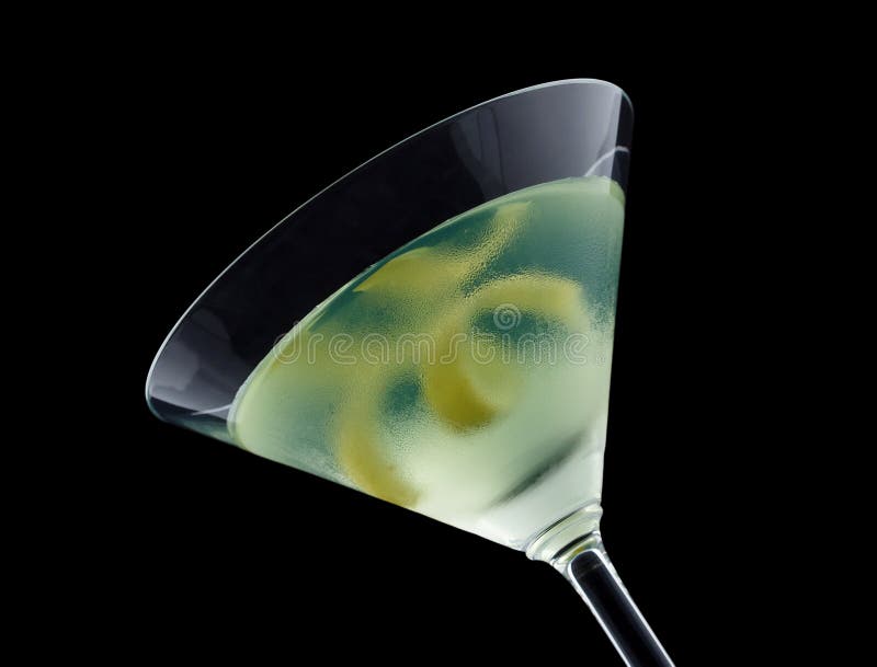 Bijou cocktail with lemon twist isolated on black background