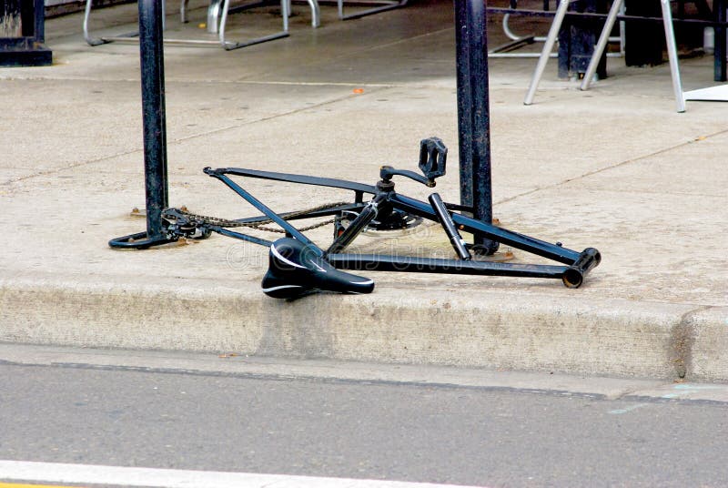 Bike with Missing Wheels and Handlebars Stock Image Image of street