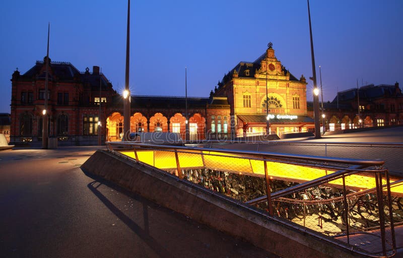 Bike parking by train station at night royalty free stock photography Bike parking by train station at night royalty free stock photography