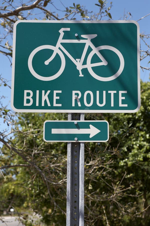 Bike route sign stock image. Image of road, arrow, marker 682047