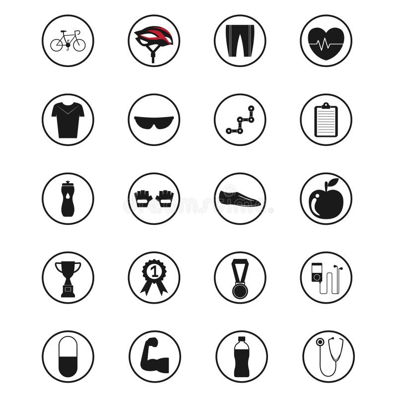 Bike tools and equipment part and accessories set icons. stock illustration Bike tools and equipment part and accessories set icons. stock illustration