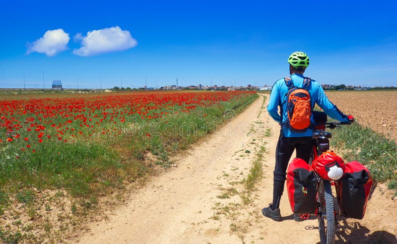 Biker by Camino de Santiago in bicycle stock photos