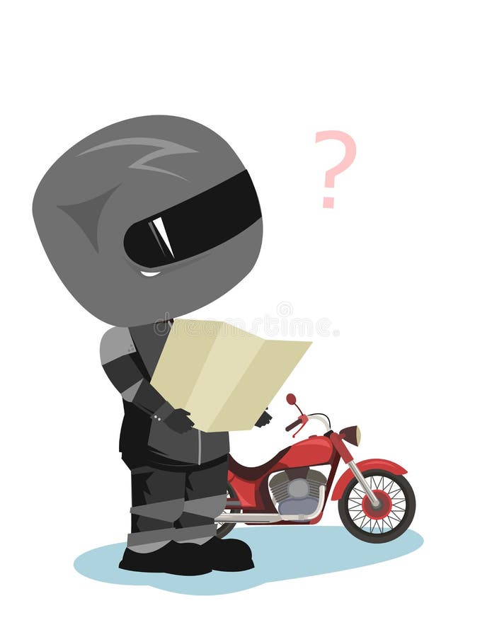 Biker Cartoon. Child Illustration. Looking for Road on Map. Sports Uniform  and Helmet. Cool Motorcycle Stock Illustration - Illustration of biker,  stylish: 228452989