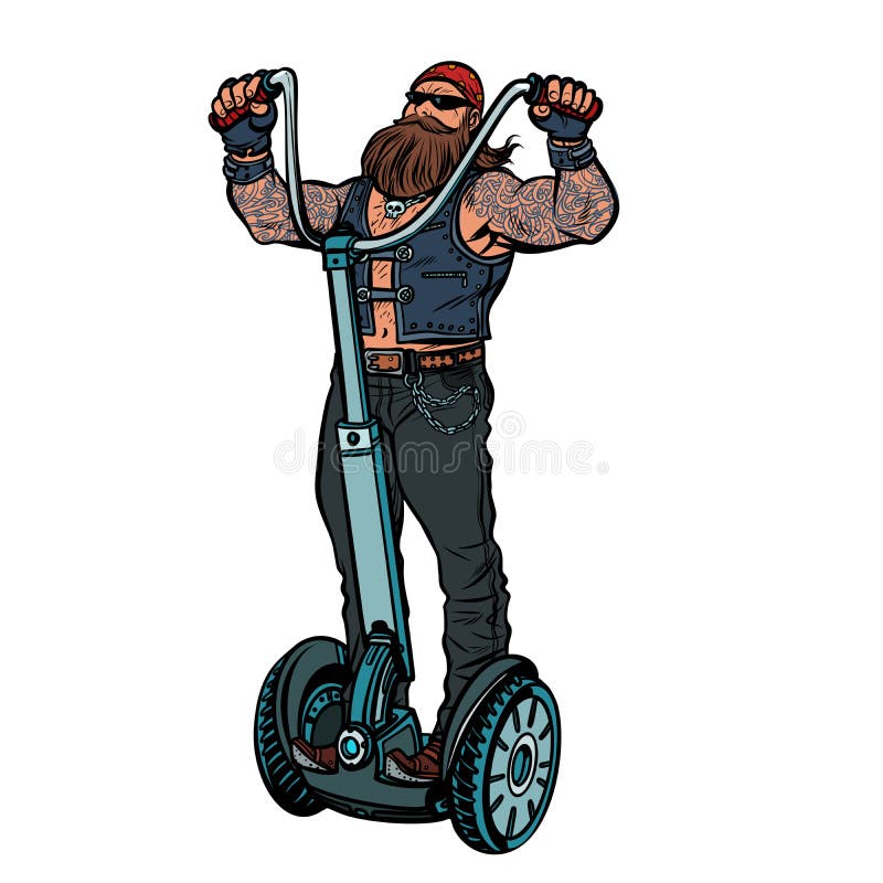 Biker on electric scooter, rider. Isolate on white background