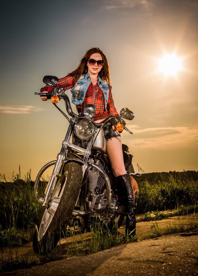 Biker Girl Sitting On Motorcycle Stock Photo Image 31500000
