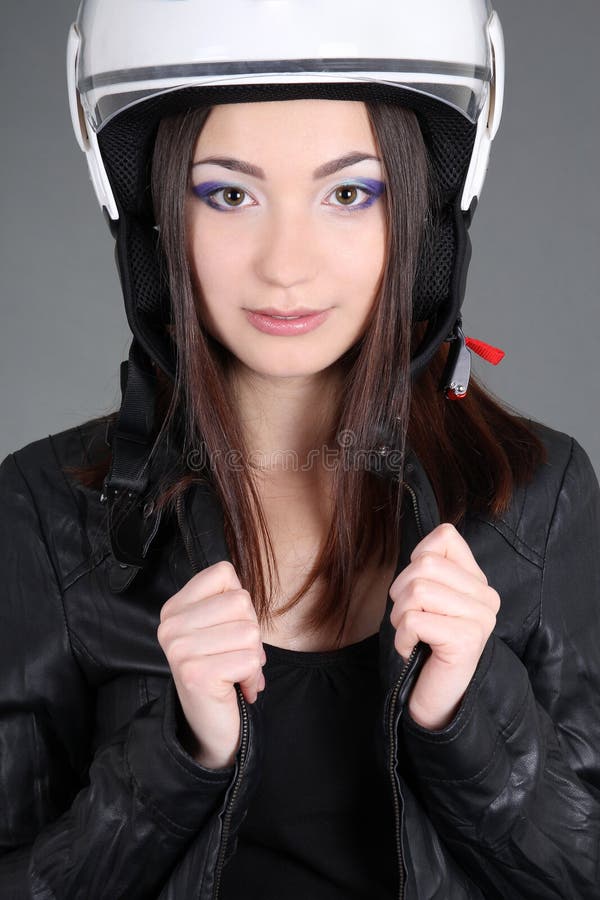 Biker in helmet on head stock image. Image of casual 28625225