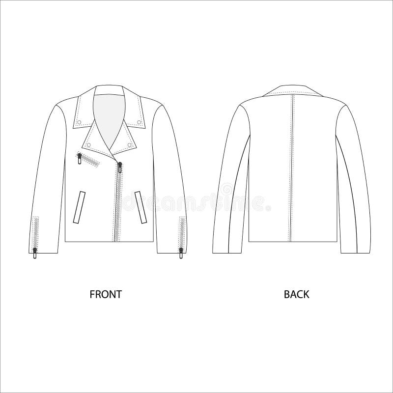 Biker Jacket Design Template. Short Leather Jacket Technical Drawing ...