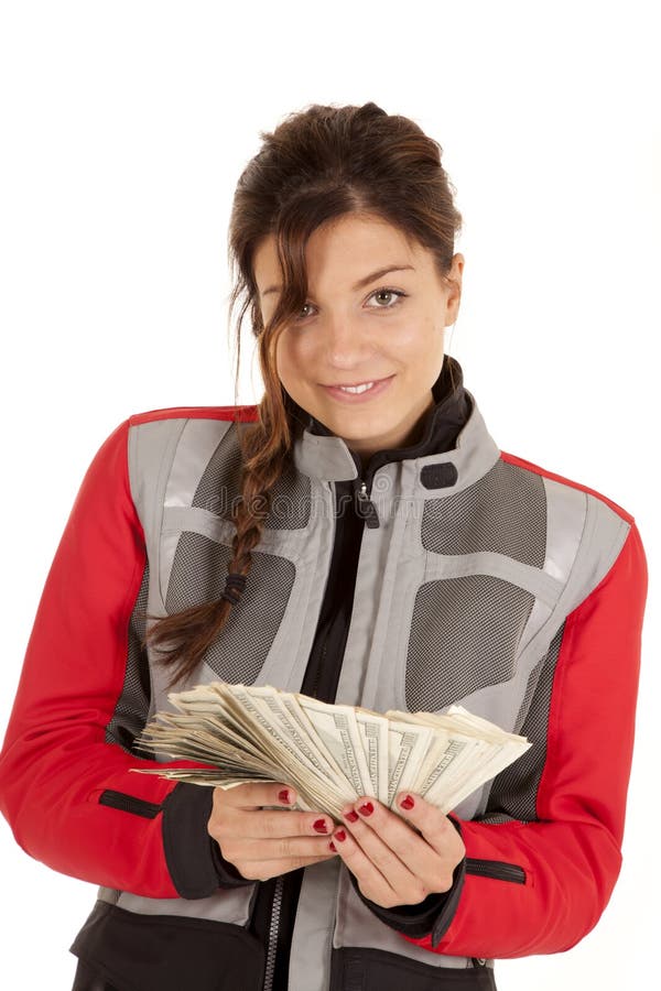 Biker woman fan money look