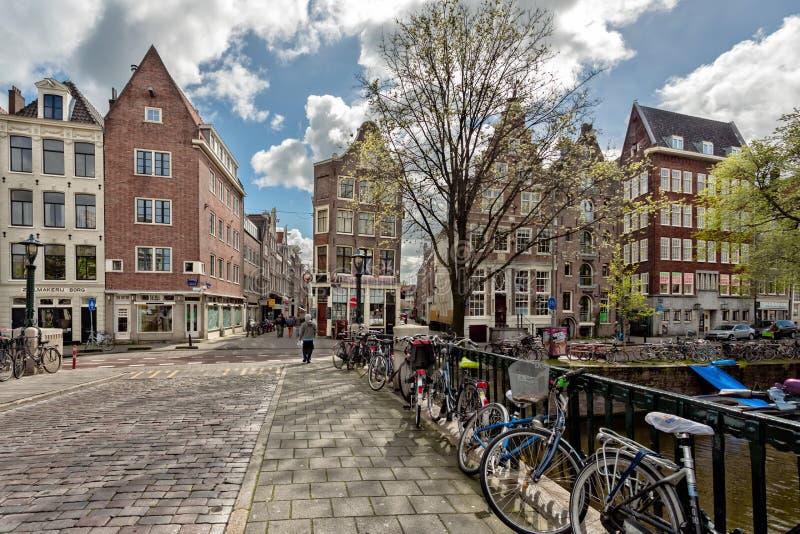Bikes on the Street in Amsterdam, Netherlands Editorial Photo Image