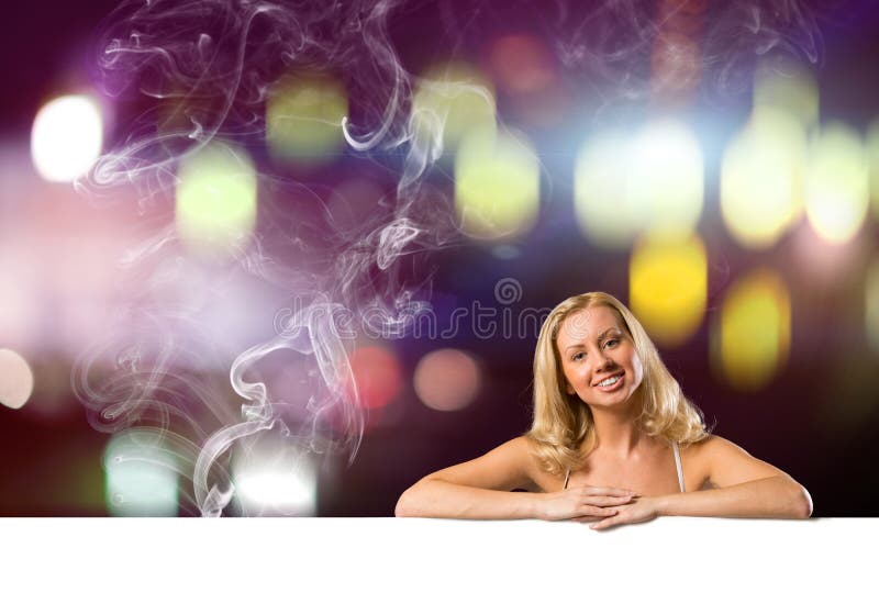 Bikini girl with banner stock photos