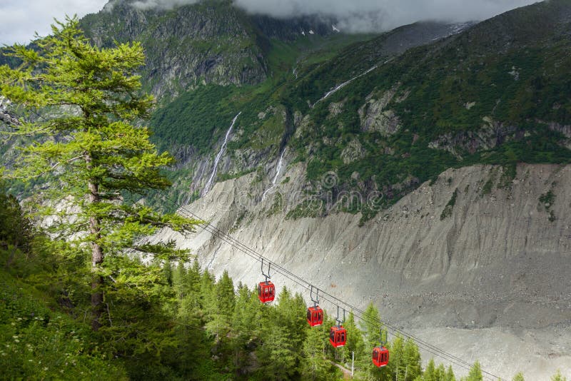 Bil för ishavsMer de glaces kabel som tar till isgrottan i Chamonix - Frankrike royaltyfri foto Bil för ishavsMer de glaces kabel som tar till isgrottan i Chamonix - Frankrike royaltyfri foto