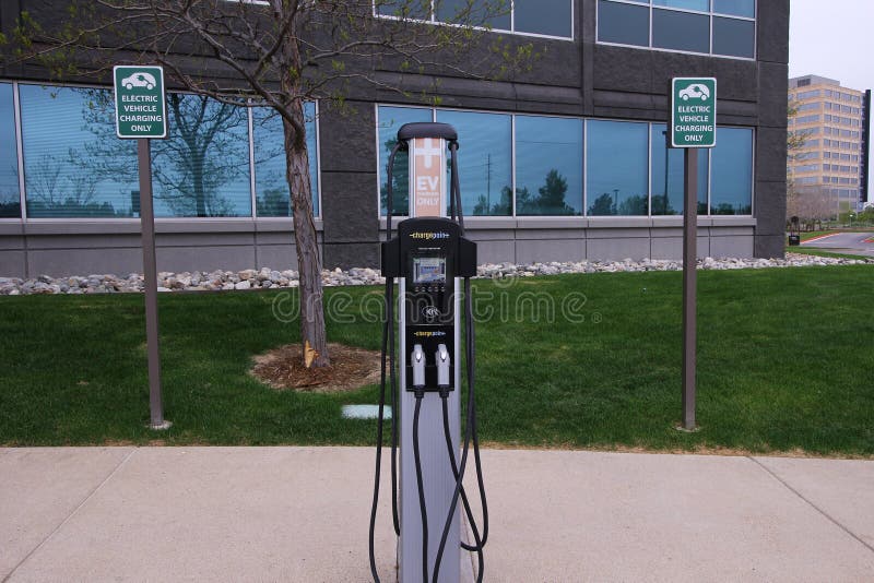 Electric car charging station in Interlocken office park. Electric car charging station in Interlocken office park.