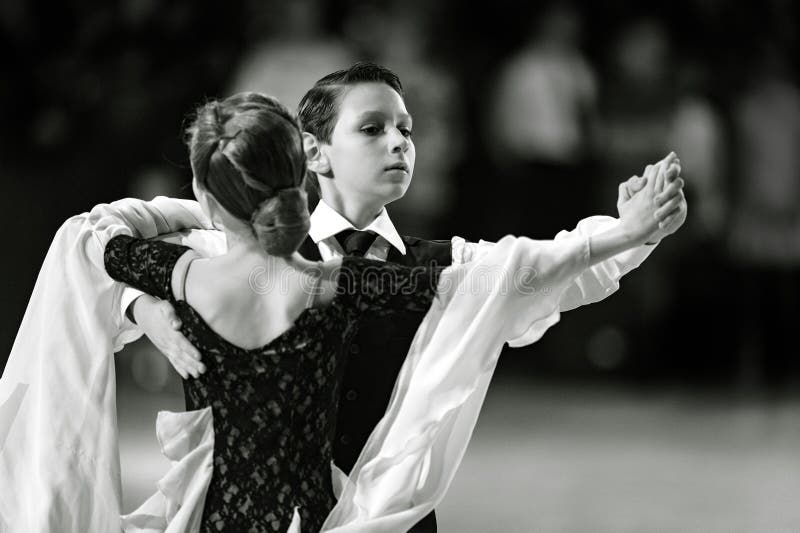 Bila Tserkva, Ukraine. February 22, 2013 International open dance sport competition Stars of Ukraine 2013. Couple kids show dance