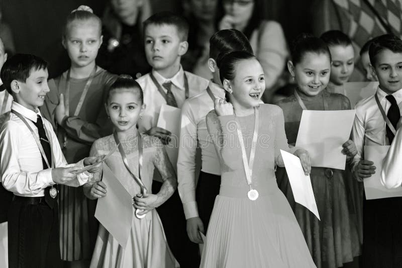 Bila Tserkva, Ukraine. February 22, 2013 International open dance sport competition Stars of Ukraine 2013. Happy winners with