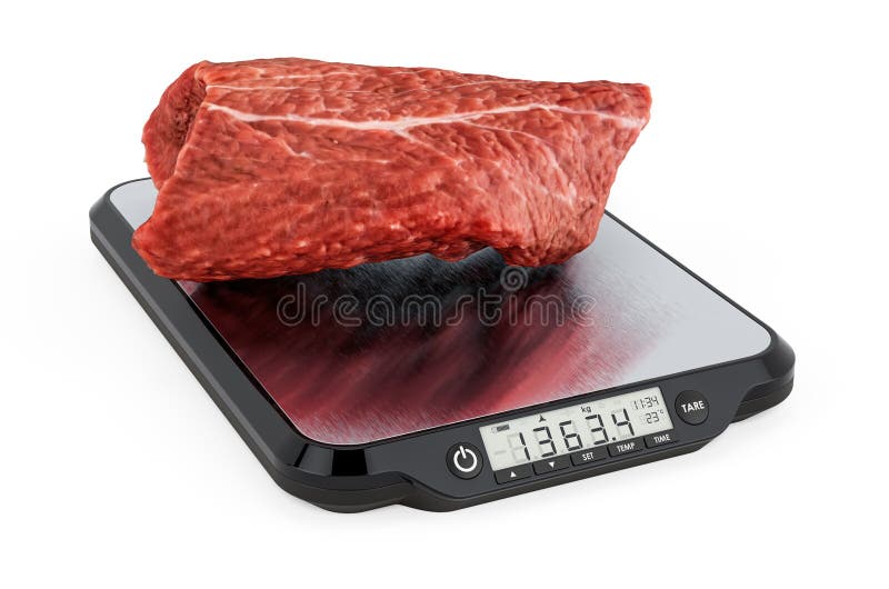 Bilance per cucina con eliminazione 3d di manzo crudo royalty illustrazione gratis