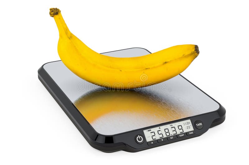 Bilance per cucina con rendering 3d di banane illustrazione di stock