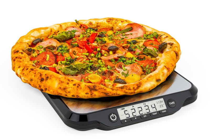 Bilance per cucina con rendering della pizza 3d illustrazione vettoriale