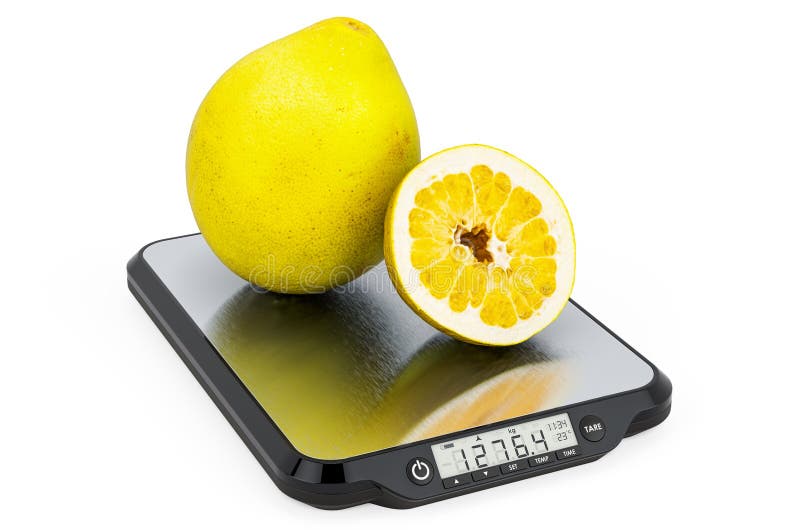 Bilancia da cucina con rendering 3d di pomelo royalty illustrazione gratis