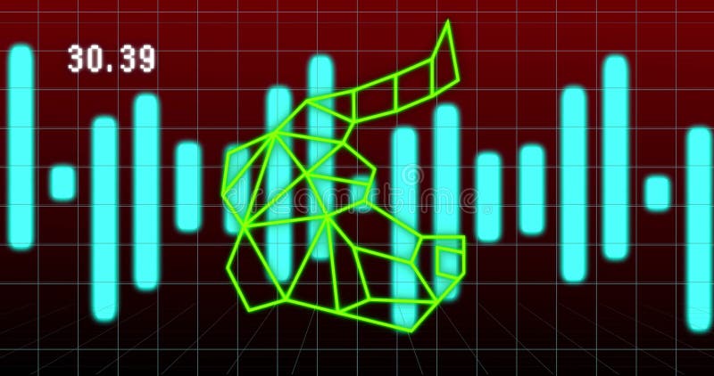 Bild av diagram och tjur-symbol på mörkröd bakgrund stock illustrationer