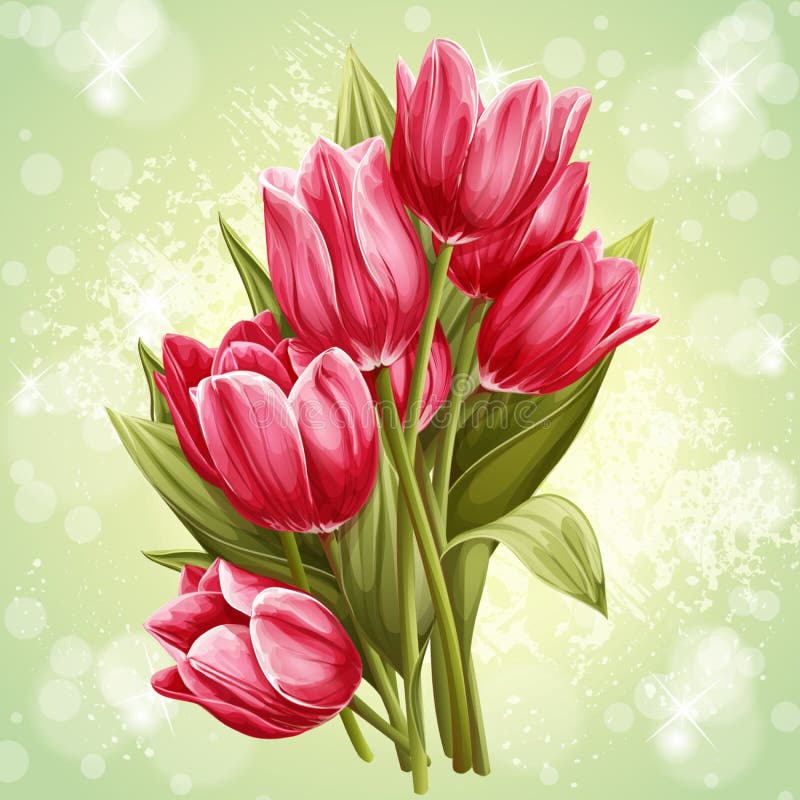Bild av en bukett av blommor av rosa tulpan royaltyfri illustrationer