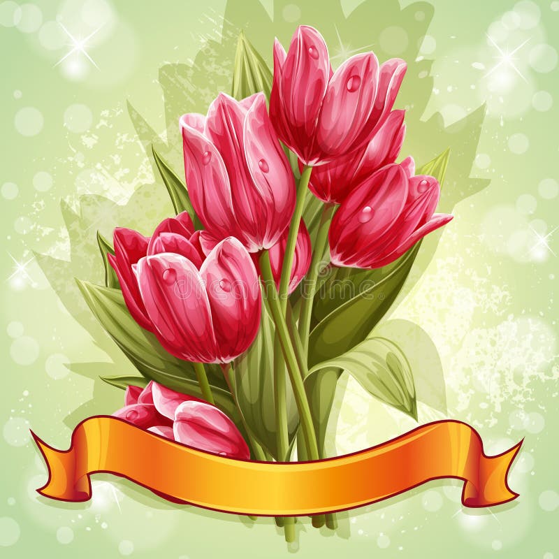 Bild av en bukett av blommor av rosa tulpan stock illustrationer
