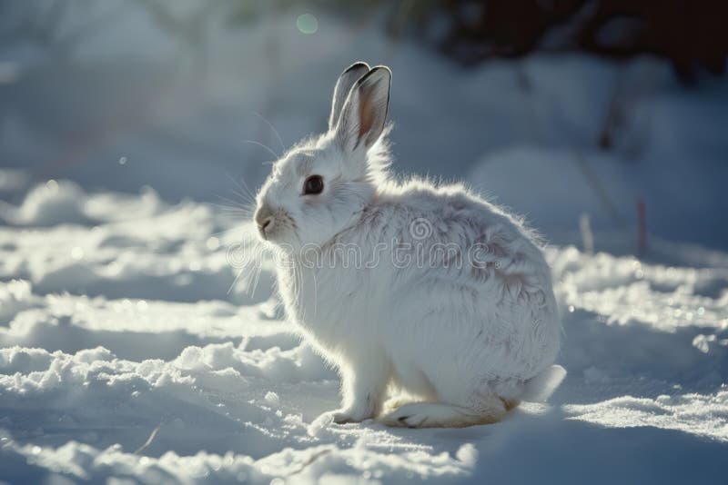 Bild av en vit kanin i snön. djur på vintern royaltyfri illustrationer