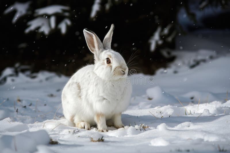 Bild av en vit kanin i snön. djur på vintern royaltyfri illustrationer