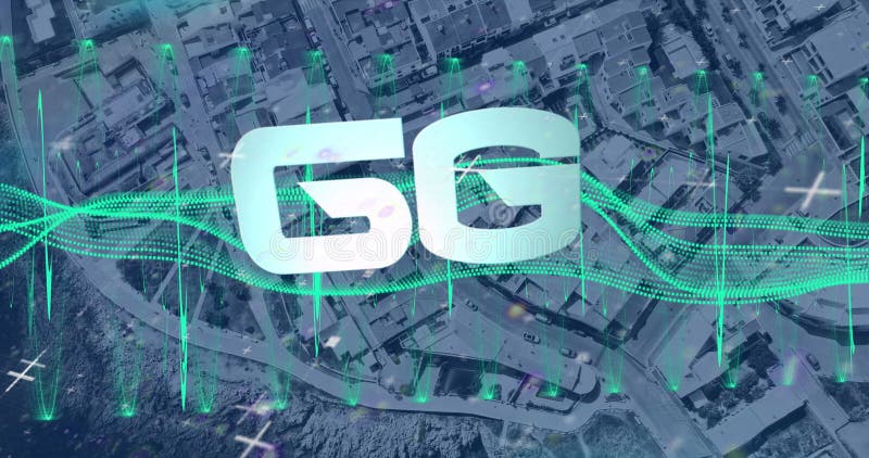 Bild av 6 g text cityscape och databehandling av dator. globala nätverk som beräknar digitalt gränssnitt och databearbetningskoncept digitalt genererad bild