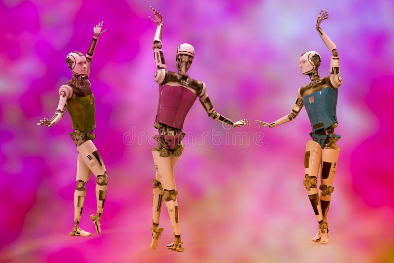 Bild av robot-dansare 3d. danshuman robot. android human cyborg artificiell intelligens. Futuristisk konstteknik och science fiction
