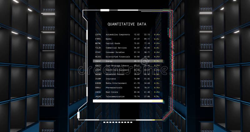 Bild der quantitativen Datendatenverarbeitung über dunklen Serverraum vektor abbildung