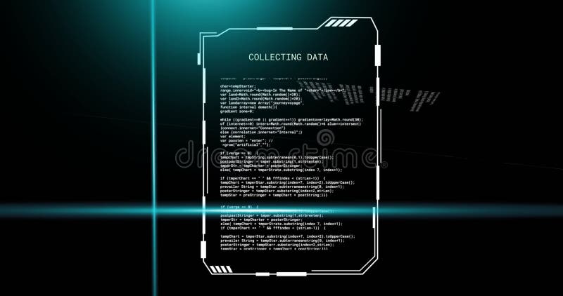 Bild des blauen Scanners über Datendatendatenverarbeitung auf schwarzem Hintergrund vektor abbildung