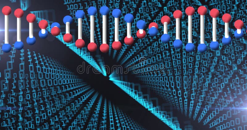Bild des DNA-Strangs, der sich über Binärkode dreht lizenzfreie abbildung