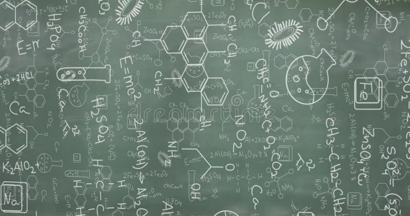 Bild mathematischer und wissenschaftlicher Zeichnungen und Formeln auf der Tafel stockbilder