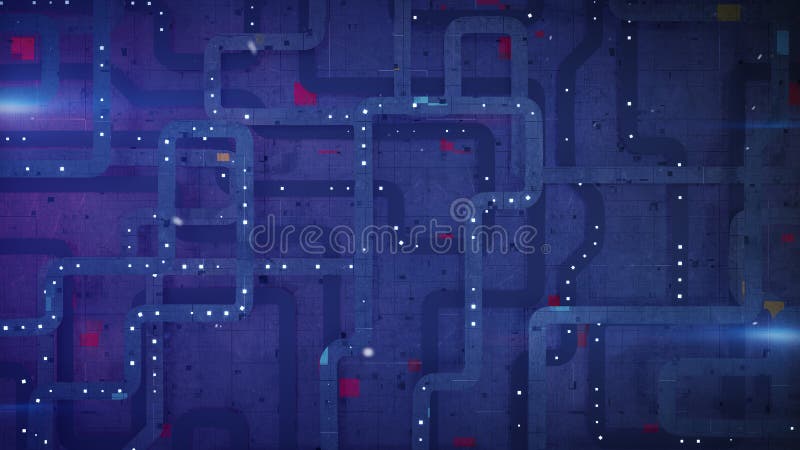 Bild på 3D-rendering av blått mikrochip-kort stock illustrationer
