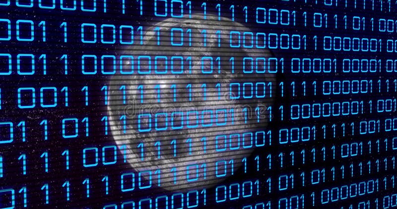 Bild von binärem Code über grauem Planeten stockfoto