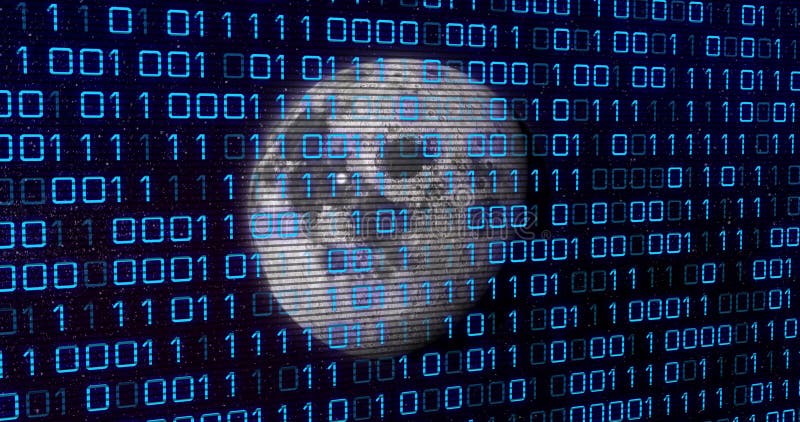 Bild von binärem Code über grauem Planeten stockfotografie