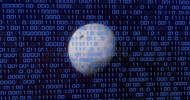 Bild von binärem Code über grauem Planeten lizenzfreie stockfotos