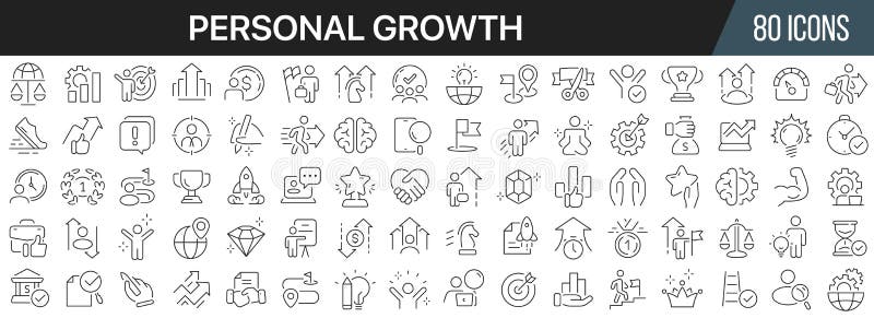 Bildersammlung für persönliche Wachstumsstraßen. großes ui-Symbol in flachem Design. Dünnkontur-Icons-Pack. Vektor-Abbildung stock abbildung