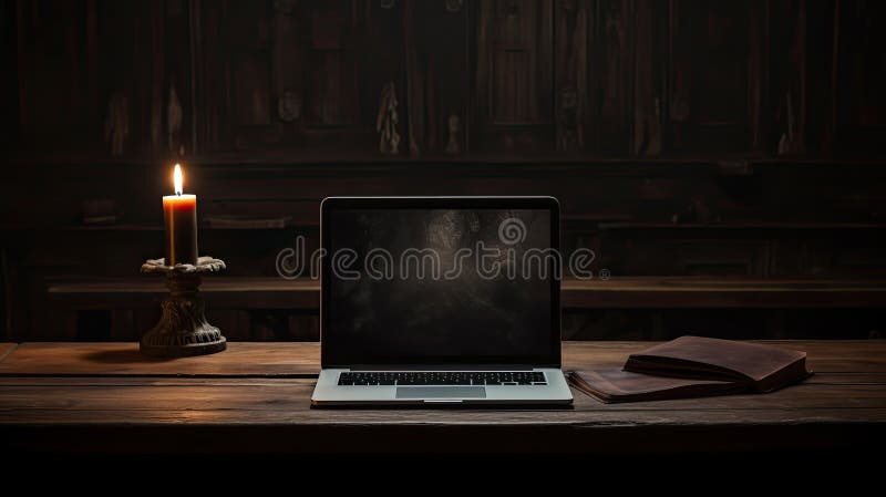 Bildschirm-Notebook dunkel Hintergrund. Bildschirm Laptop dunkle Hintergrund Illustration Licht warm Technologie Computer Bildschirm Bildschirm dunkle Hintergrund ai generiert