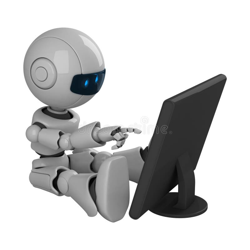 Bildskärmroboten sitter white royaltyfri illustrationer